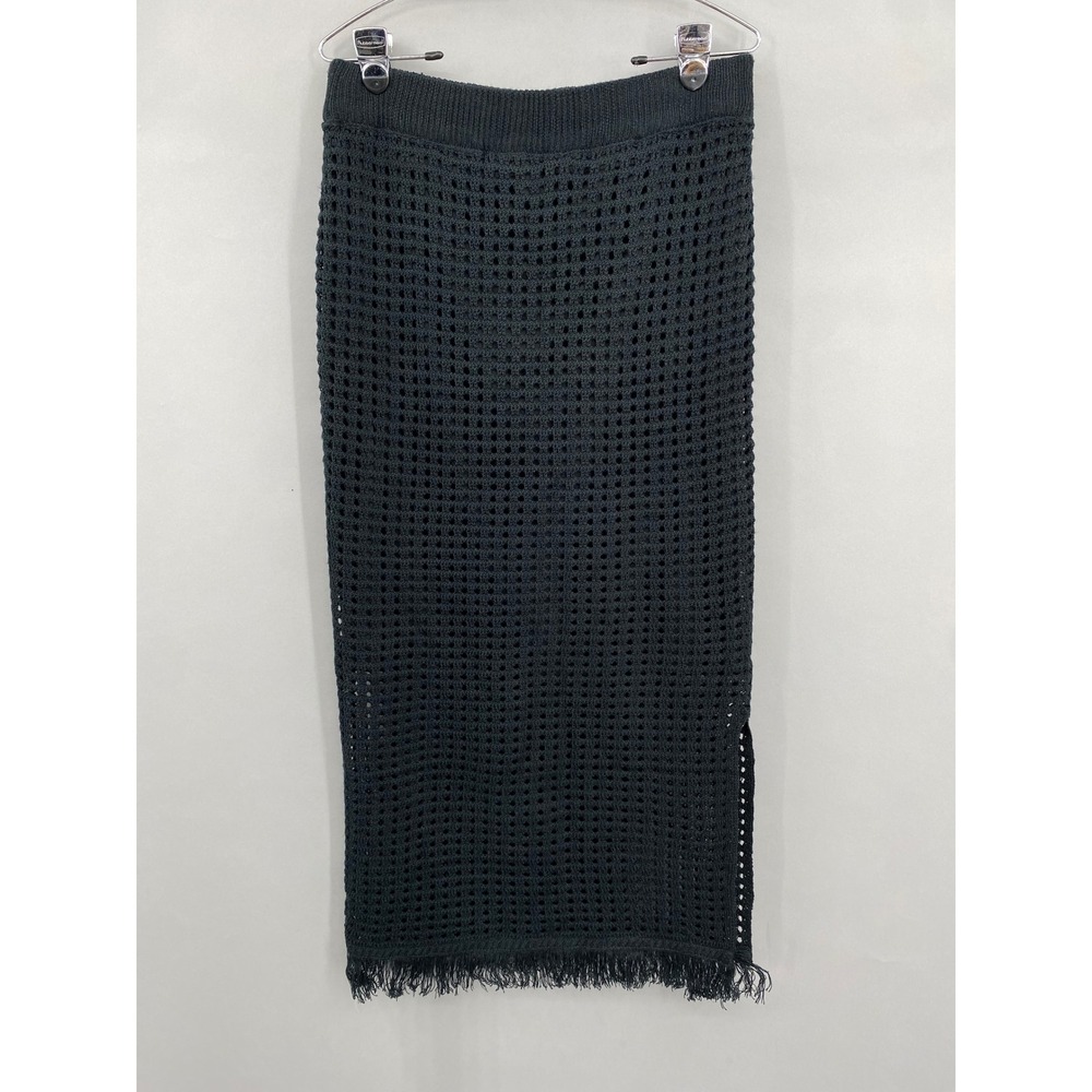 Emma & Posh Crochet Knit Midi Skirt Womens XL Black Fringe Boho Beach Coverup